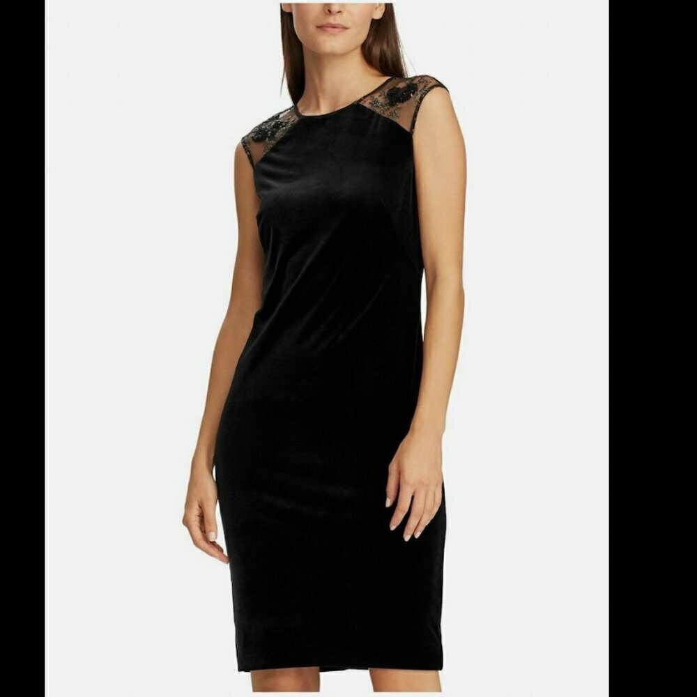 Lauren Ralph Lauren NWT NEW Velvet Sequin Shimmer Black Cocktail Dress Size 14